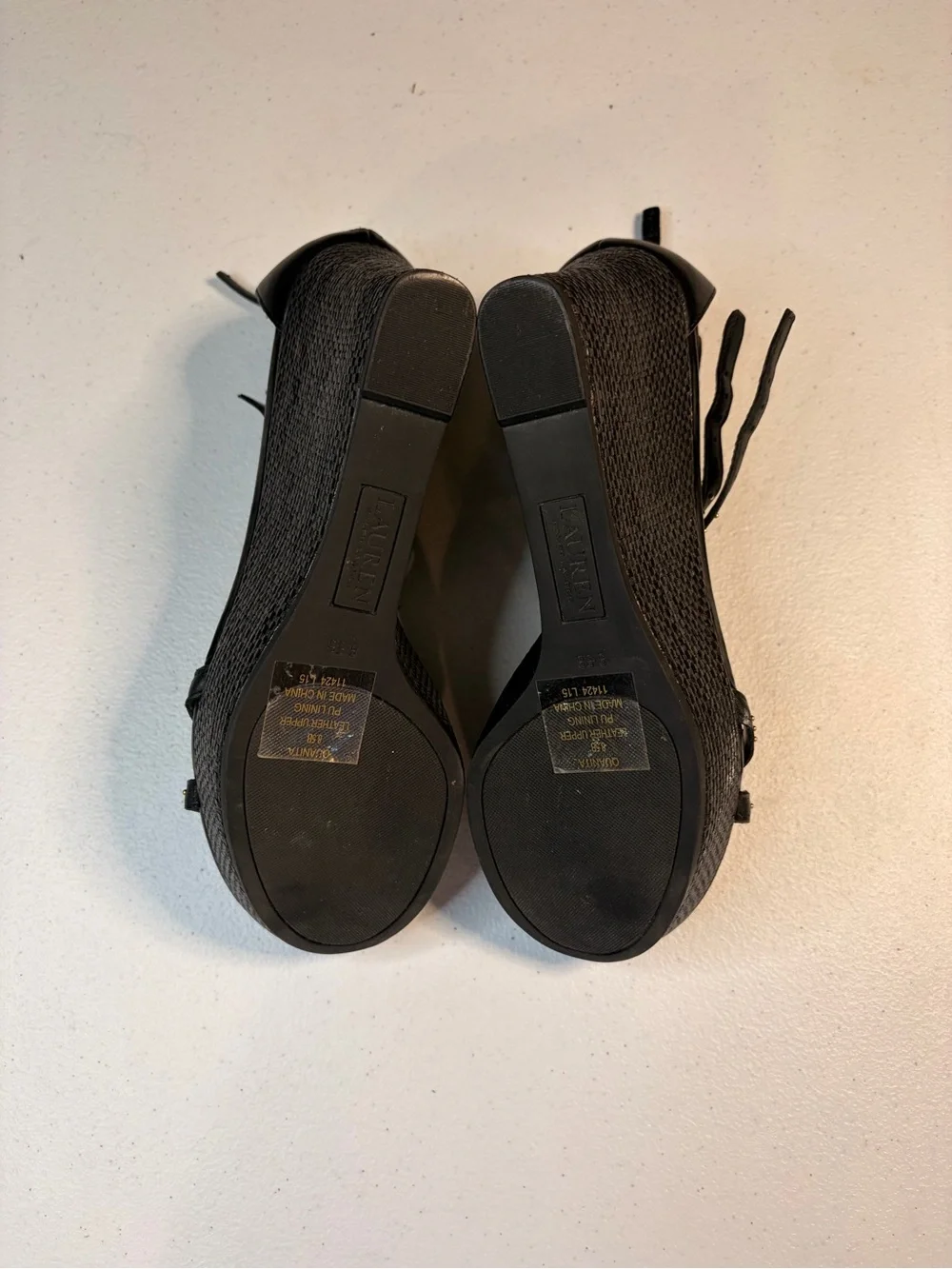 Lauren Ralph Lauren Quanta Black Leather Studded Wedge Sandals‎ 8.5B 11424 L15